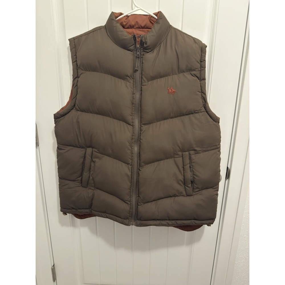 Bit & Bridle Men's Puffer Vest Brown Two Horse Logo Full Zip Padded Outerwear